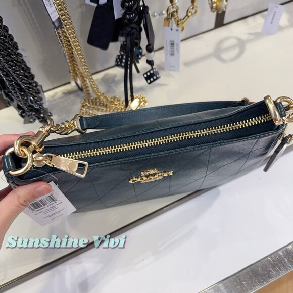 NWT Coach Teri Shoulder Bag Quilting CDP32 Gold/DARK TEAL Shiny smooth leather - Picture 8 of 9